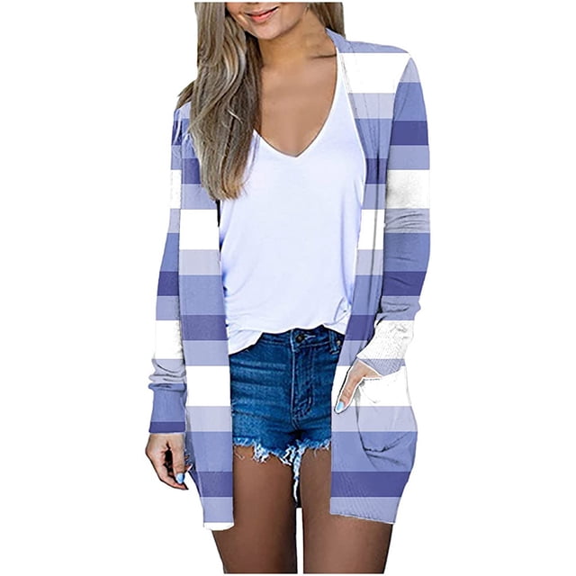 Camiseta de manga larga para mujer a la moda, cárdigan con frente abierto de otoño, prendas de vestir exteriores holgadas, blusa con estampado de rayas, abrigo, Tops Fridja BV0+4115
