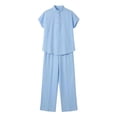 thumbnail image 7 of TaTaai Two Piece Sets for Women Short Sleeve Stand Collar Shirt High Waist Wide Leg Pants Casual Summer Outfits, 7 of 7