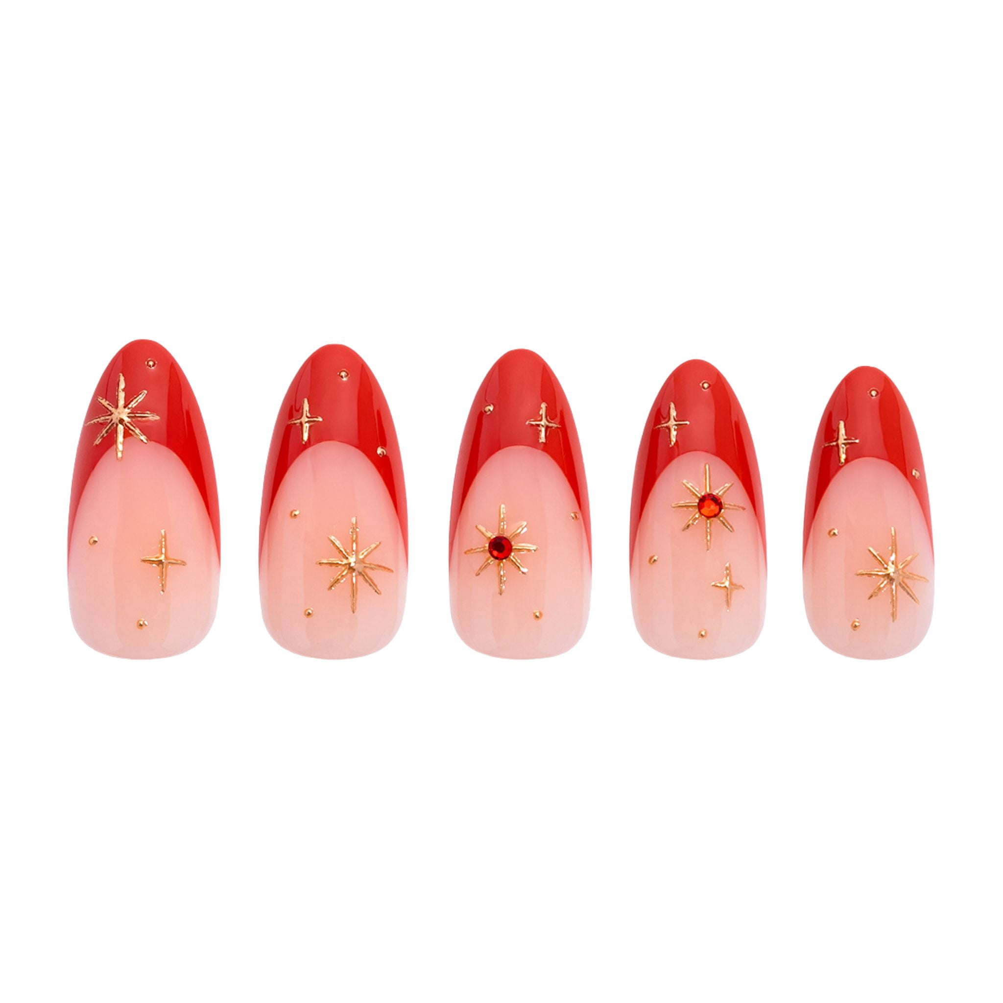 PaintLab Short Almond Press On Nails 3D, Red Celestial, 30 Count