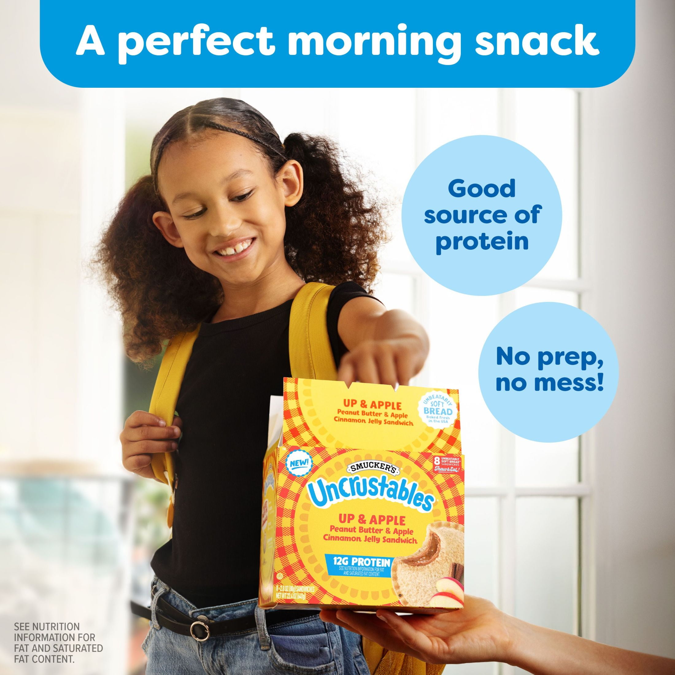 Smucker’s Uncrustables Up & Apple Morning Protein Snacks, Peanut Butter & Apple Cinnamon Jelly Sandwiches on Wheat Bread, 8 Count, 2.8 oz Each (Frozen)