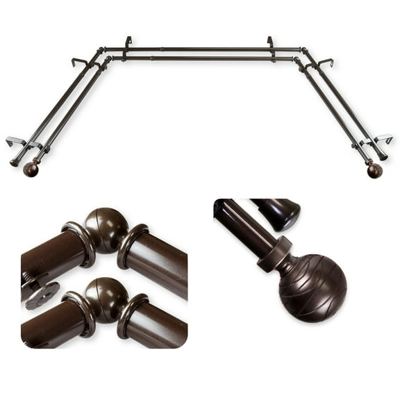 Domovina Phoebe 13/16" Bay Window Double Curtain Rod-Color:Cocoa