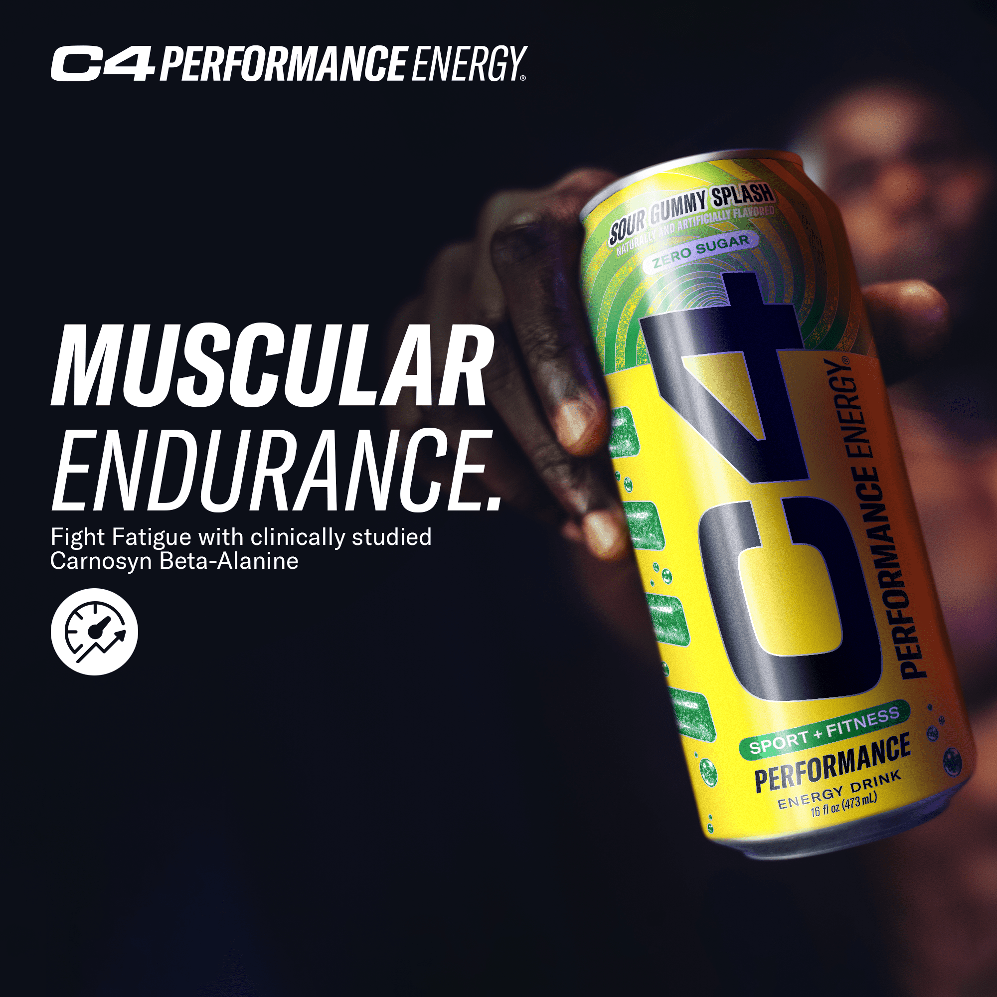 C4 Performance Energy Drink, Sour Gummy Splash Flavor, 16oz cans (12pk)