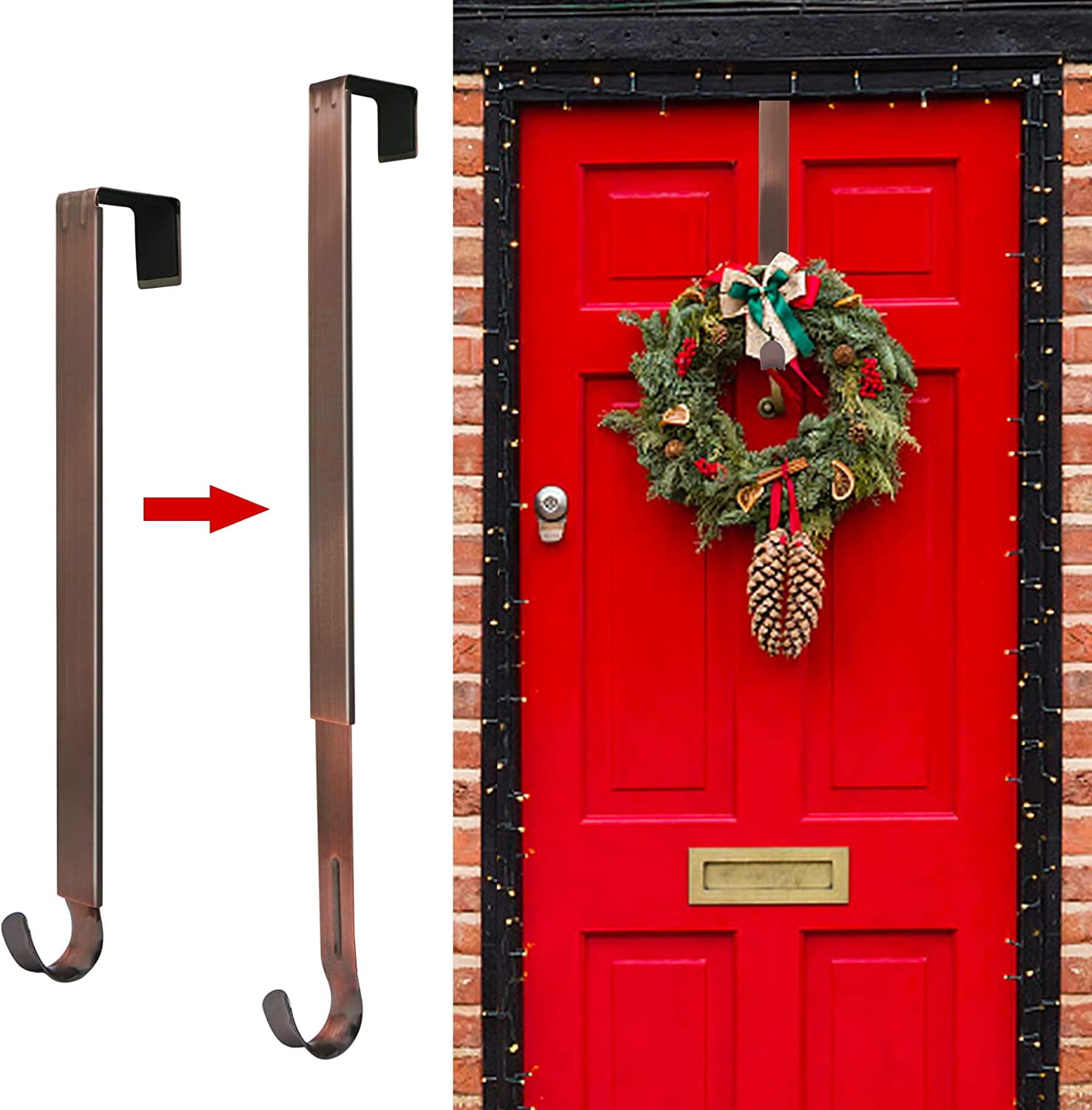 Wreath Hanger for Front Door, Adjustable Wreath Hanger from 15 to 25 Inches Wreath Hangers, 20