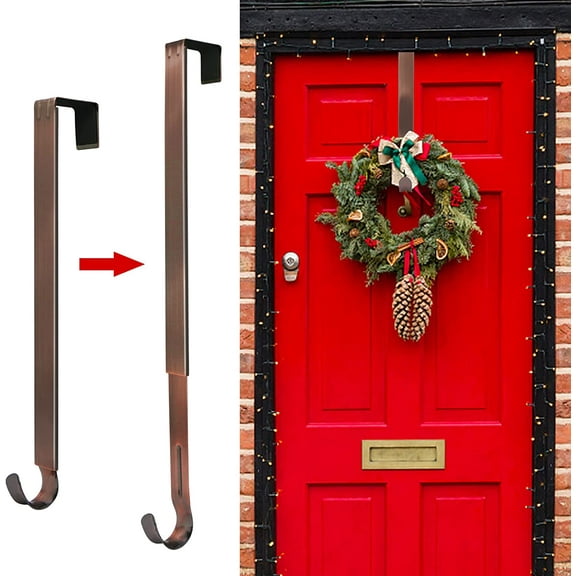 Wreath Hanger for Front Door, Adjustable Wreath Hanger from 15 to 25 Inches, 20 lbs Larger Door Upgrade Christmas Fall Wreaths Decorations Hook (Bronze)