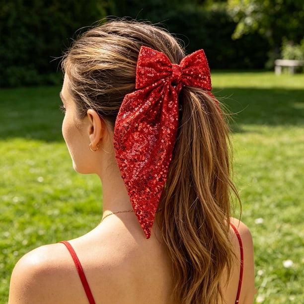 Pinza para el cabello con lazo de lentejuelas de tela | Pinza de resorte con lazo para mujer | Lazo decorativo para fiestas, bodas y uso diario