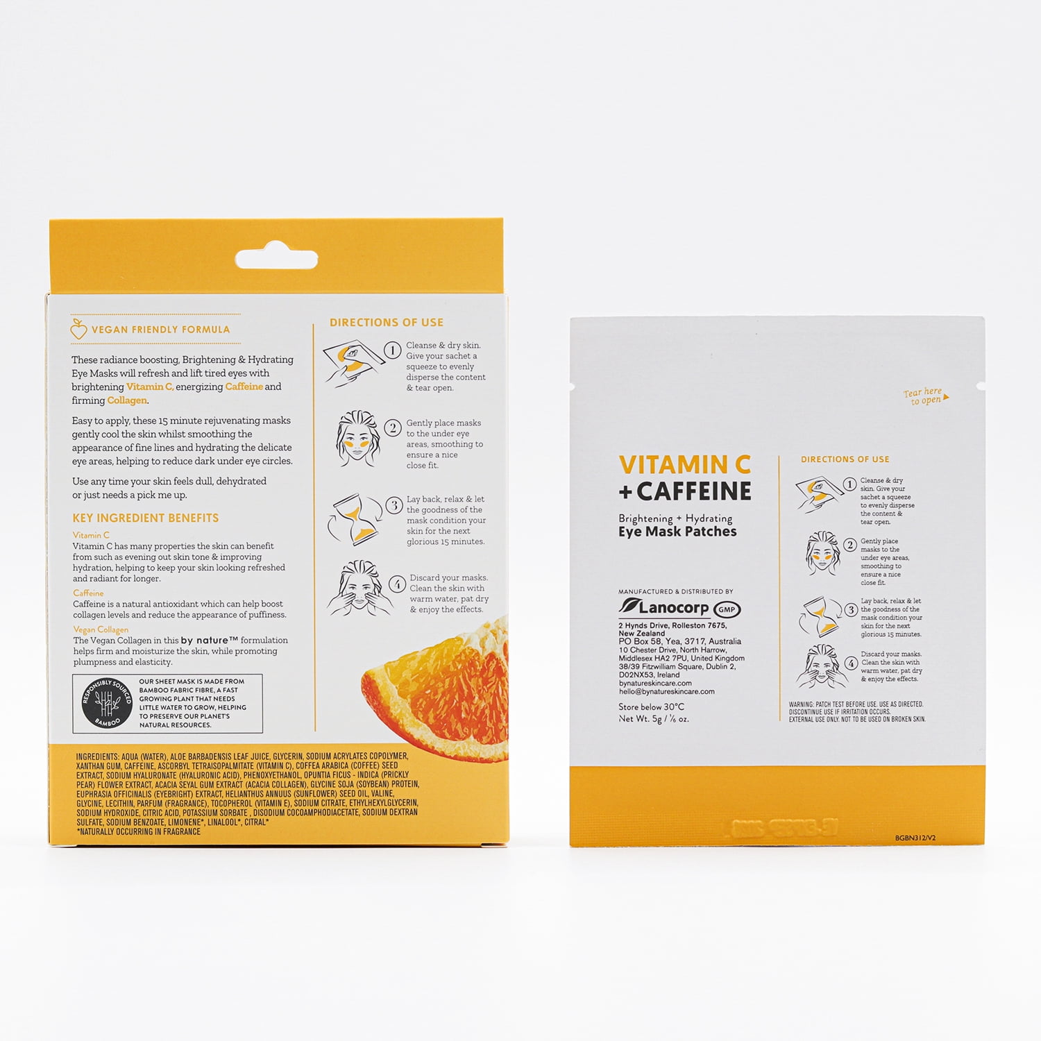 By Nature From New Zealand Vitamin C & Caffeine Eye Mask Patches Brighten & Hydrate Dry & Dull Skin