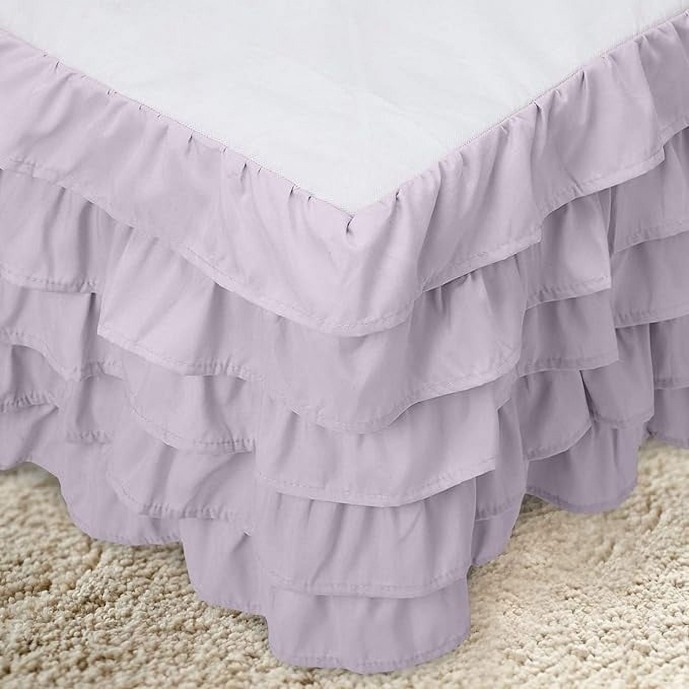 Elegant Comfort Leila Collection Multi-Ruffle Bed Skirt, 1500 Thread Count, Easy Fit Dust Ruffle, 15 inch Drop, Wrinkle and Stain Resistant, MultiRuffle, King, Floral Lilac