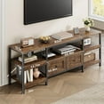 thumbnail image 3 of 63/71/79" Modern-Industrial TV Stand with 2 Fabric Drawers, Entertainment Center for TVs Up to 65/75/85", Rustic Brown Media Console with Storage Shelves, Open Design & Metal Frame, 3 of 7