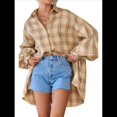 thumbnail image 1 of Camisas de Franela A Cuadros para Mujer, Blusas y Vestidos de Larga con Botones, de Gran Tamaño Amarillo S, 1 of 10