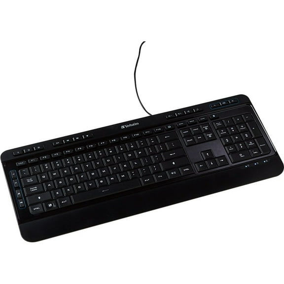 Verbatim Illuminated Wired Keyboard - Cable Connectivity - USB Type A Interface Media Player Hot Key(s) - Windows, Mac OS, Linux - Black | Bundle of 5