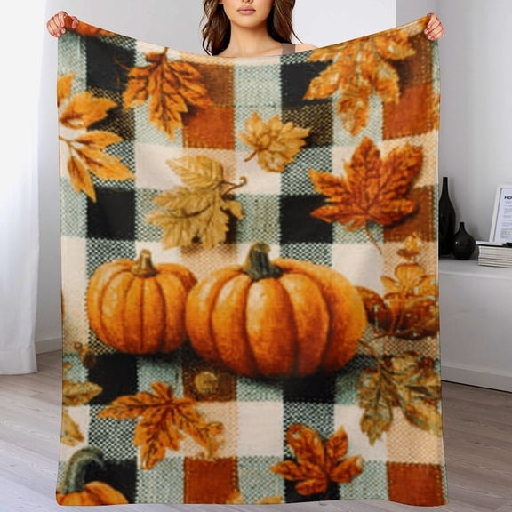 RKSupls Fall Blanket,Soft Flannel Pumpkin Leaf Blanket,Fuzzy Warm Cozy Blanket for Couch Bed Home Decor,30x40 in