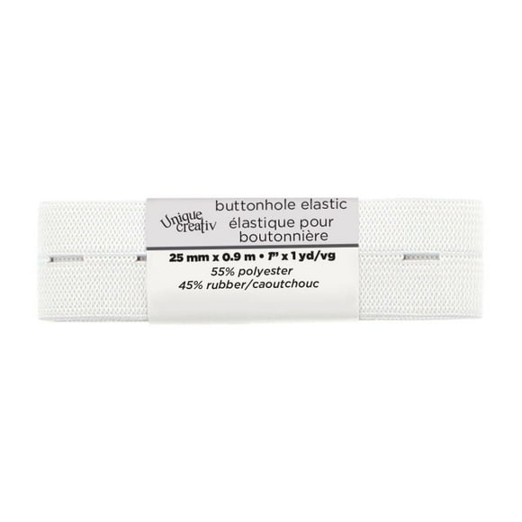 UNIQUE CREATIV Elastic Thread, White, 60% Latex/40% Polyester, 25 mm (0.98 in), 9 m (9.84 yd)
