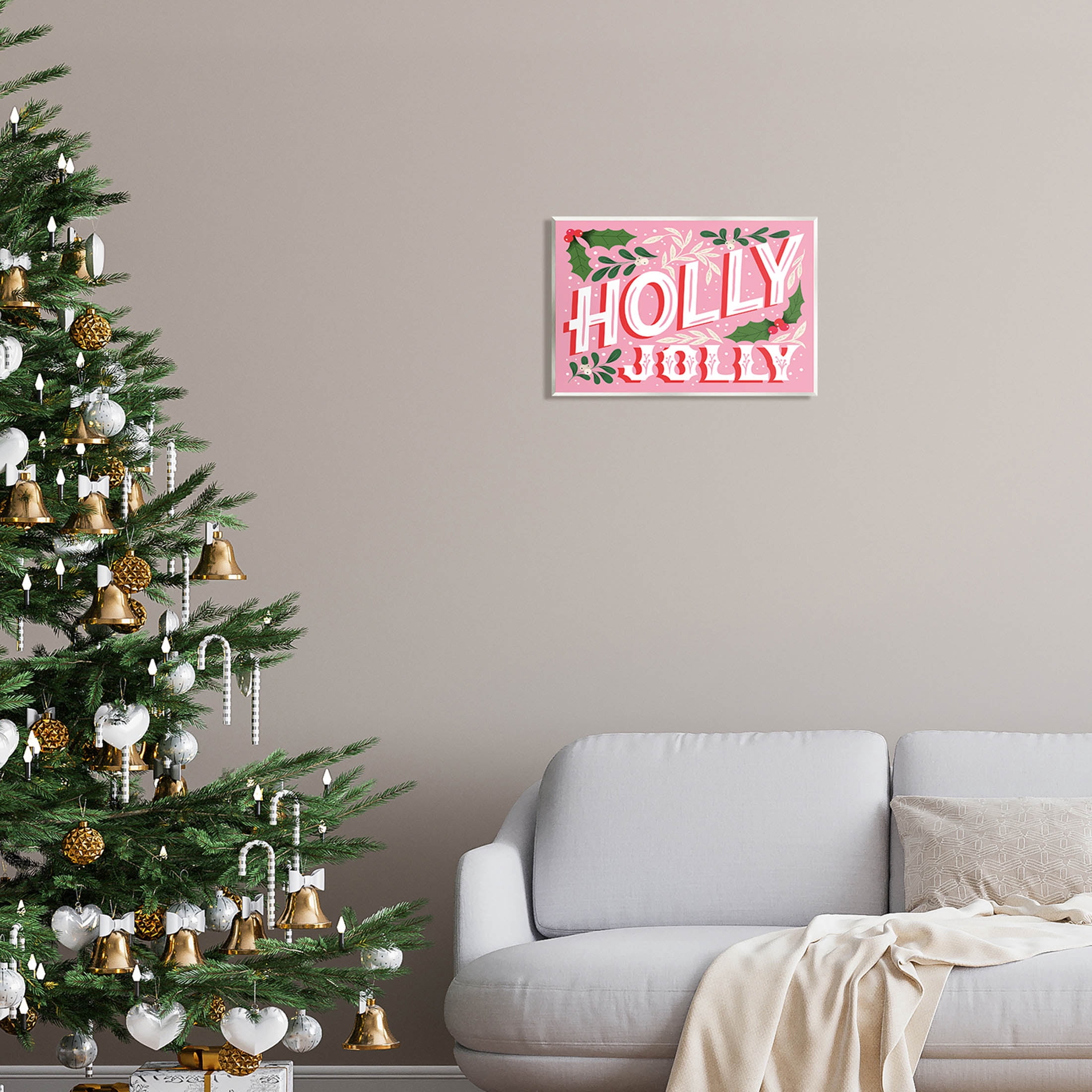 Stupell Industries Bold Pink Holly Jolly Phrase Graphic Art Unframed Art Print Wall Art, Design by The Saturday Evening Post