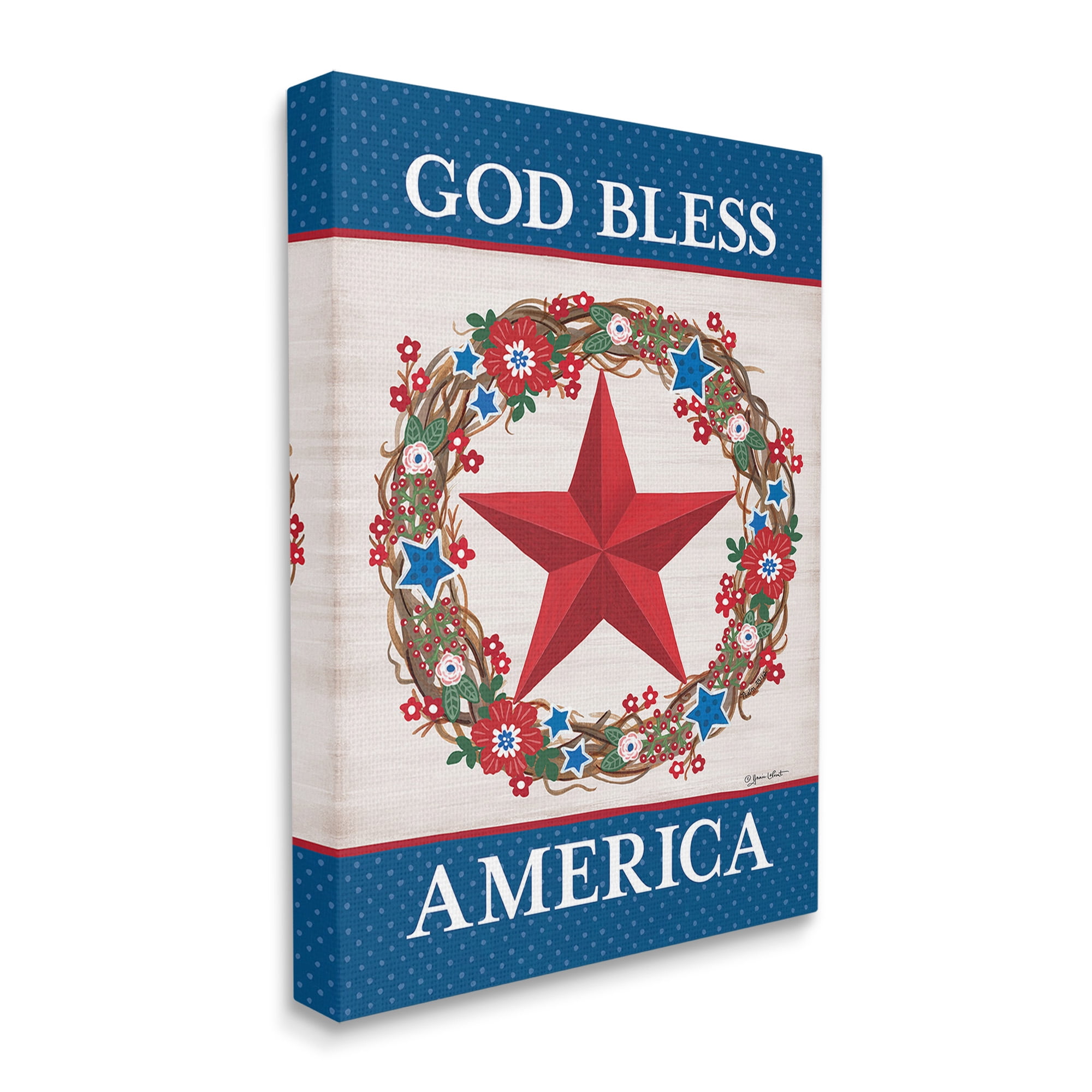 Stupell Industries God Bless America Wreath Botanical & Floral Painting Gallery Wrapped Canvas Art Print Wall Art, 30 x 40