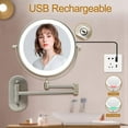 thumbnail image 2 of Rechargeable Lighted Makeup Mirror Wall Mount, Extendable Double Sided Vanity Mirror with 10X Magnif, 2 of 5