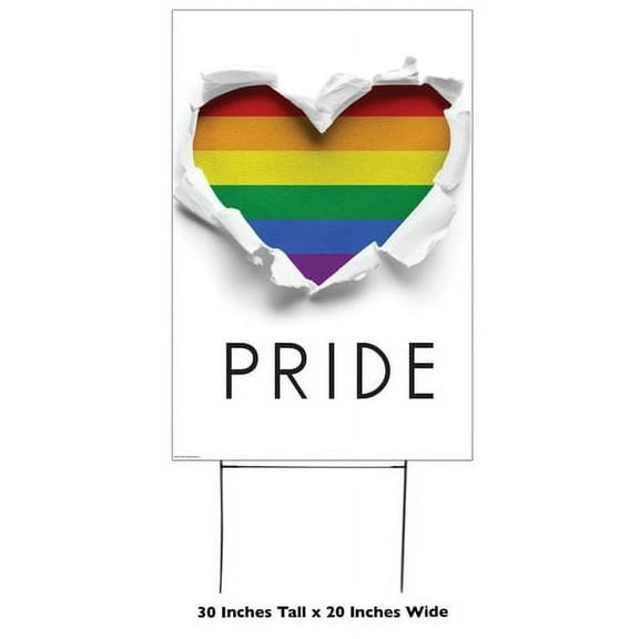 Pride Yard Sign, Weather Resistant Plastic, 30" x 20", Stakes Included