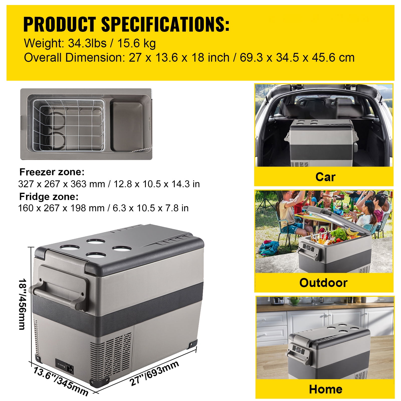 KFFKFF 12V Car Refrigerator 48 Quart(45L), App Control(-4℉~68℉) Electric Freezer, 12/24V DC & 110-240V AC Compact Fridge for Camping Travel Outdoor Gray