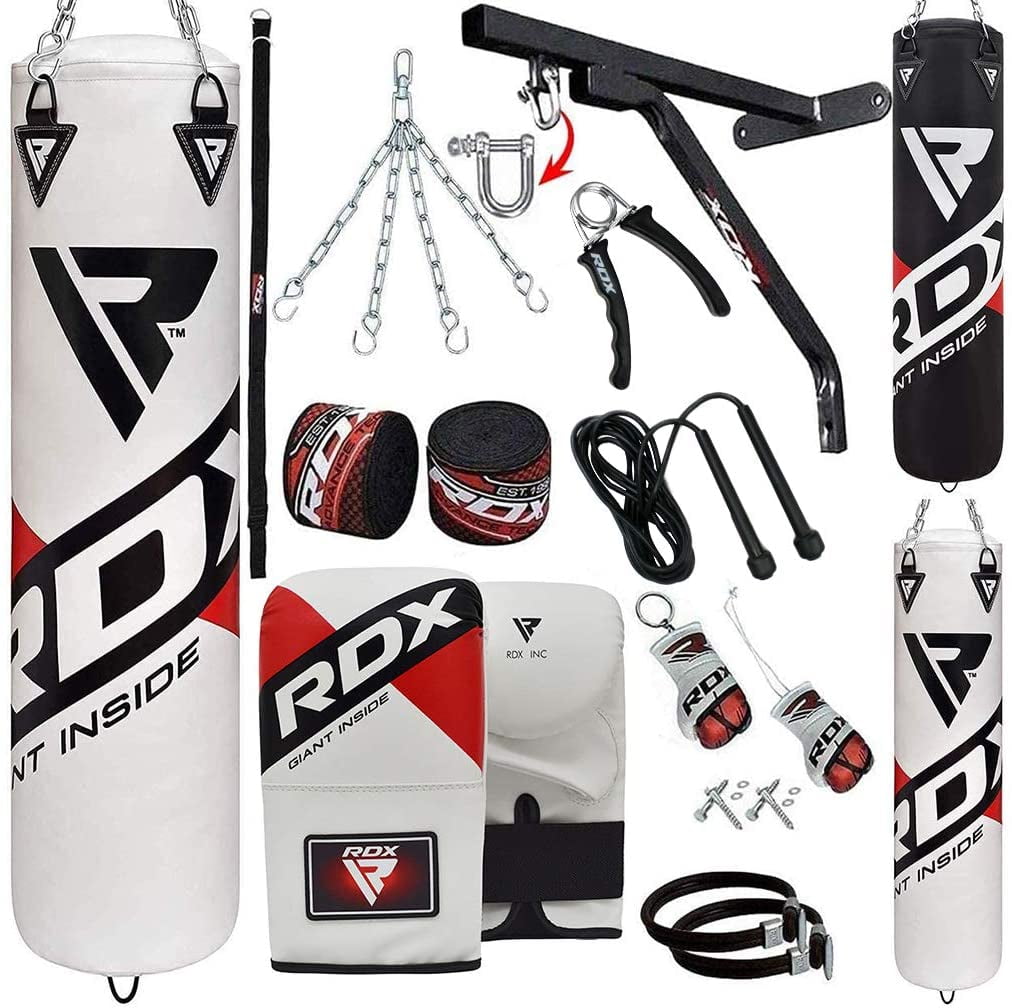 ULTRA FITNESS Boxing 4ft 5ft Filled Heavy Punch Bags set Training Mitt gloves with Wall Bracket and steel Chain