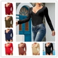 thumbnail image 5 of Women's Basic V Neck T Shirt Bodysuit Tops Long Sleeve Jumpsuit For Match A Shorts Skirt Coat Suit Or Jeans, 5 of 6