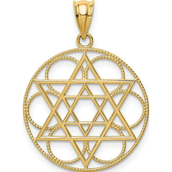 14K Yellow Gold Star Of David Circle Pendant (31 X 22) Made In United States c4453