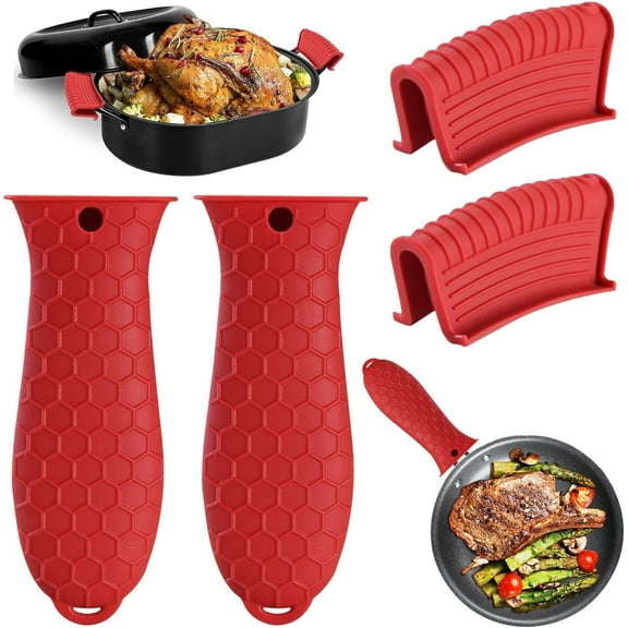 4pcs Cast Iron Handle Cover, Silicone Heat Resistant Pot Handle Holder, Non-Slip Pot Sleeve for Cast Iron Skillets, Metal Pans, Griddles