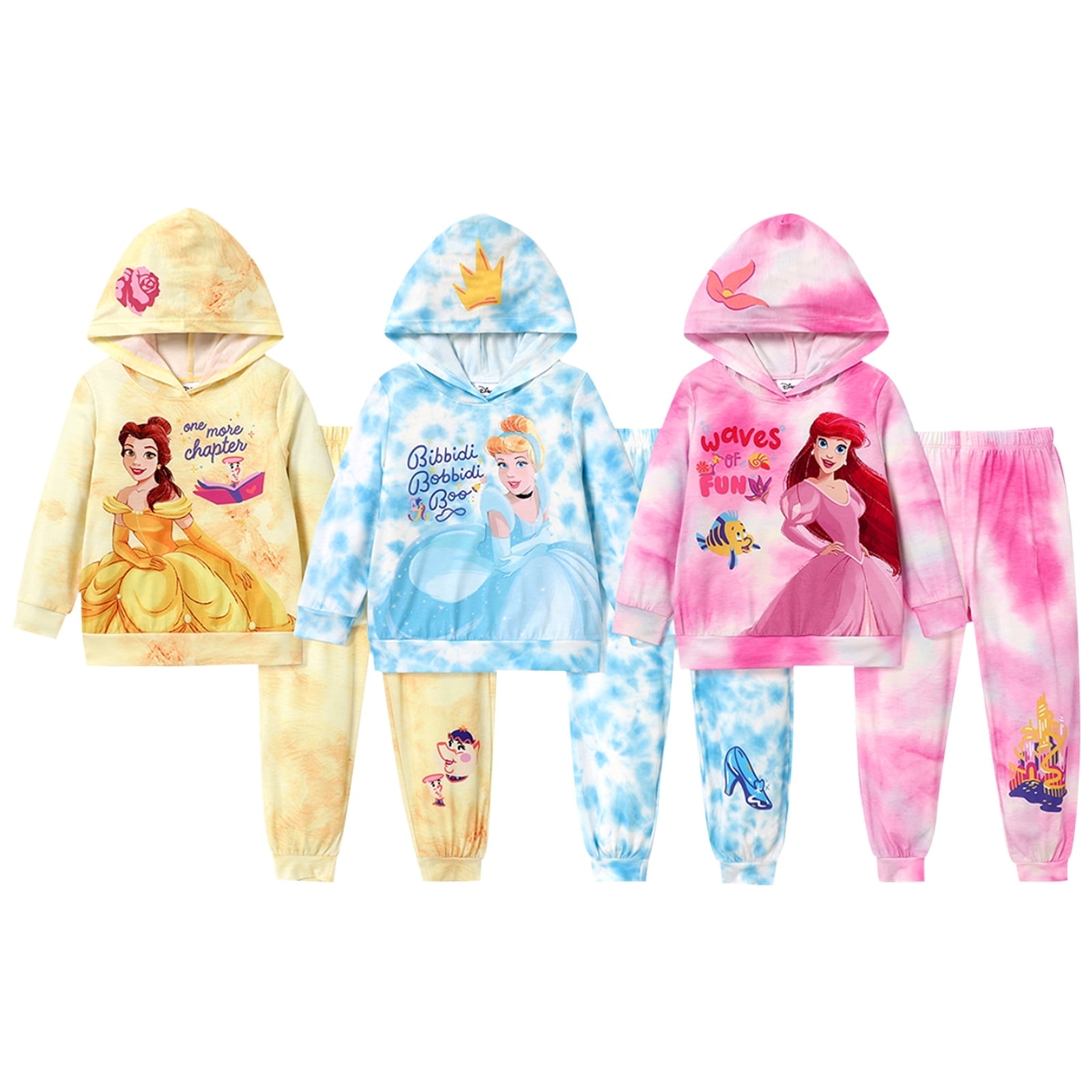 Disney Princess Cinderella Girls Hoodie Graphic Sweatshirts and Joggers 2 Pcs Outfit Sets Sizes 3-10