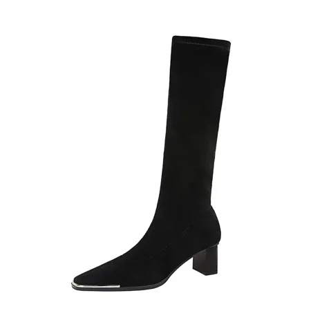 

Women‘s Pointed Toe Knee High Boots Medium Thick Heel Square Toe Shoes Women‘s Footwear