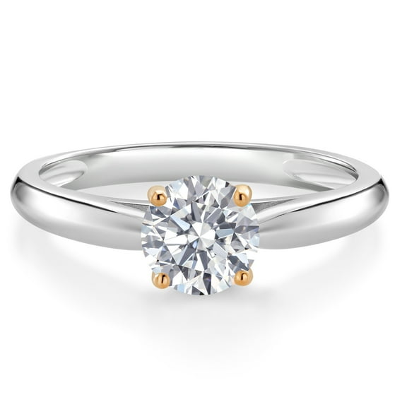 Gem Stone King 10K Two Tone Gold Lab Grown Diamond Engagement Ring for Women | 0.74 Cttw | Round 6MM | Gemstone April Birthstone | DEF Color | VVS-VS Clarity (Size 6)