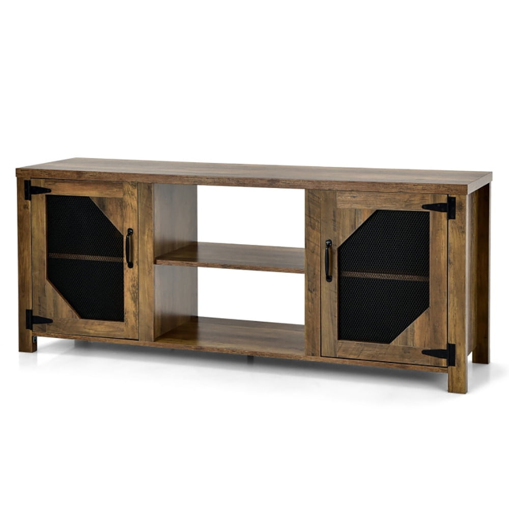 Finihen TV Stand, TV Cabinet, TV Stand for TVs up to 65-Inch with 2 Metal Mesh Doors and Ad, Media Entertainment Center with Storage, for Living Room, Bedroom, Rustic Brown