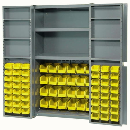 Global Industrial Bin Cabinet with 72 Yellow Bins  38x24x72  Unassembled