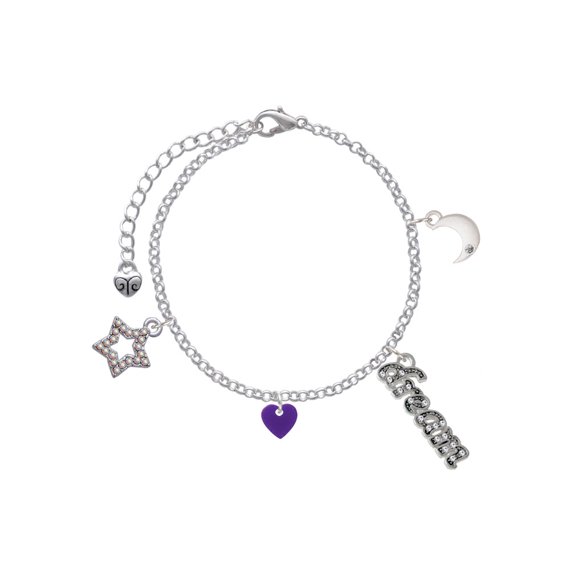 Delight Jewelry Acrylic 5/16" Purple Heart Silvertone Dream Big Charm Bracelet, 7.5 2" Extender