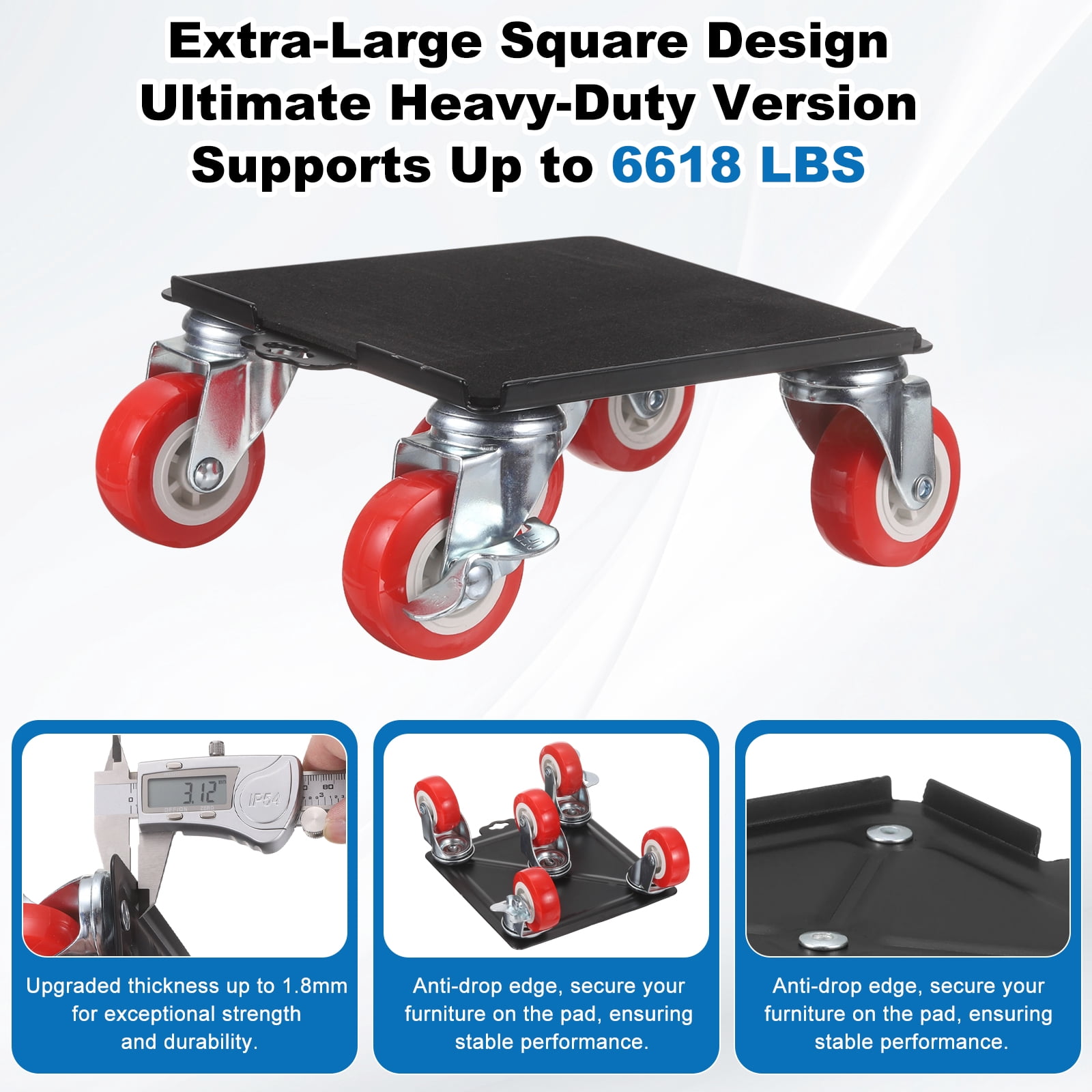 Uxcell 6618 lbs Capacity Furniture Dolly, Heavy Duty Casters Moving Dolly Furniture Movers with 5 Wheels Carbon Steel/Rubber for Industrial Equipment Heavy Furniture Piano, Red