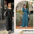 thumbnail image 4 of OQQ Women's Jumpsuits Dressy One Piece Outfits Long Sleeve Crew Neck Casual Wide Leg Pants Jumpsuits, 4 of 7