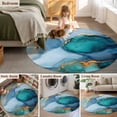 thumbnail image 5 of Round Rugs 5Ft, Turquoise Gold Round Area Rug Washable Indoor Throw Carpet, Modern Teal Blue Marble Textured Soft Non Slip Circle Rug for Cabinet Bathroom Home Decor Aesthetic, 5 of 8