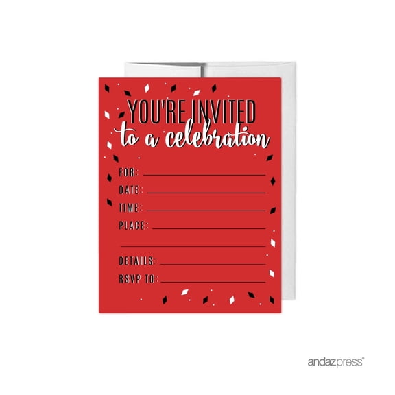 Koyal Wholesale Signature Black White Red Party Paper Invitations, Blank Cards with Envelopes, 20-Pack