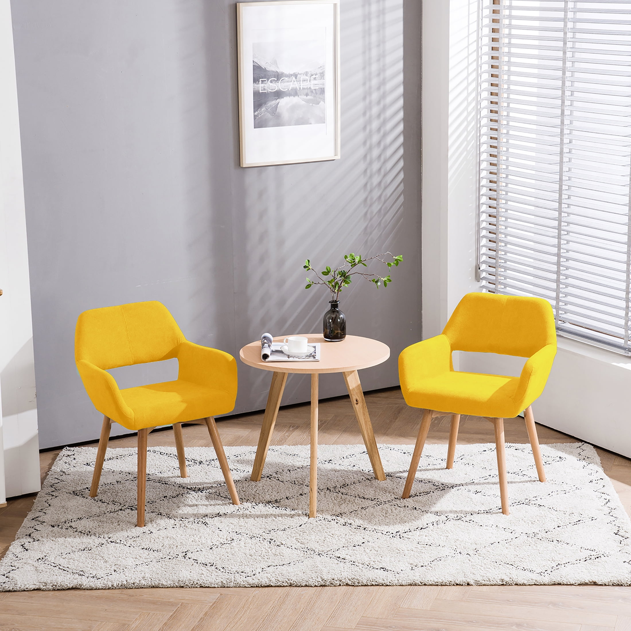 Homy Grigio Dining Chairs Set of 2 Kitchen & Dining Room Chairs for Kitchen Chairs with Armrest (Yellow)