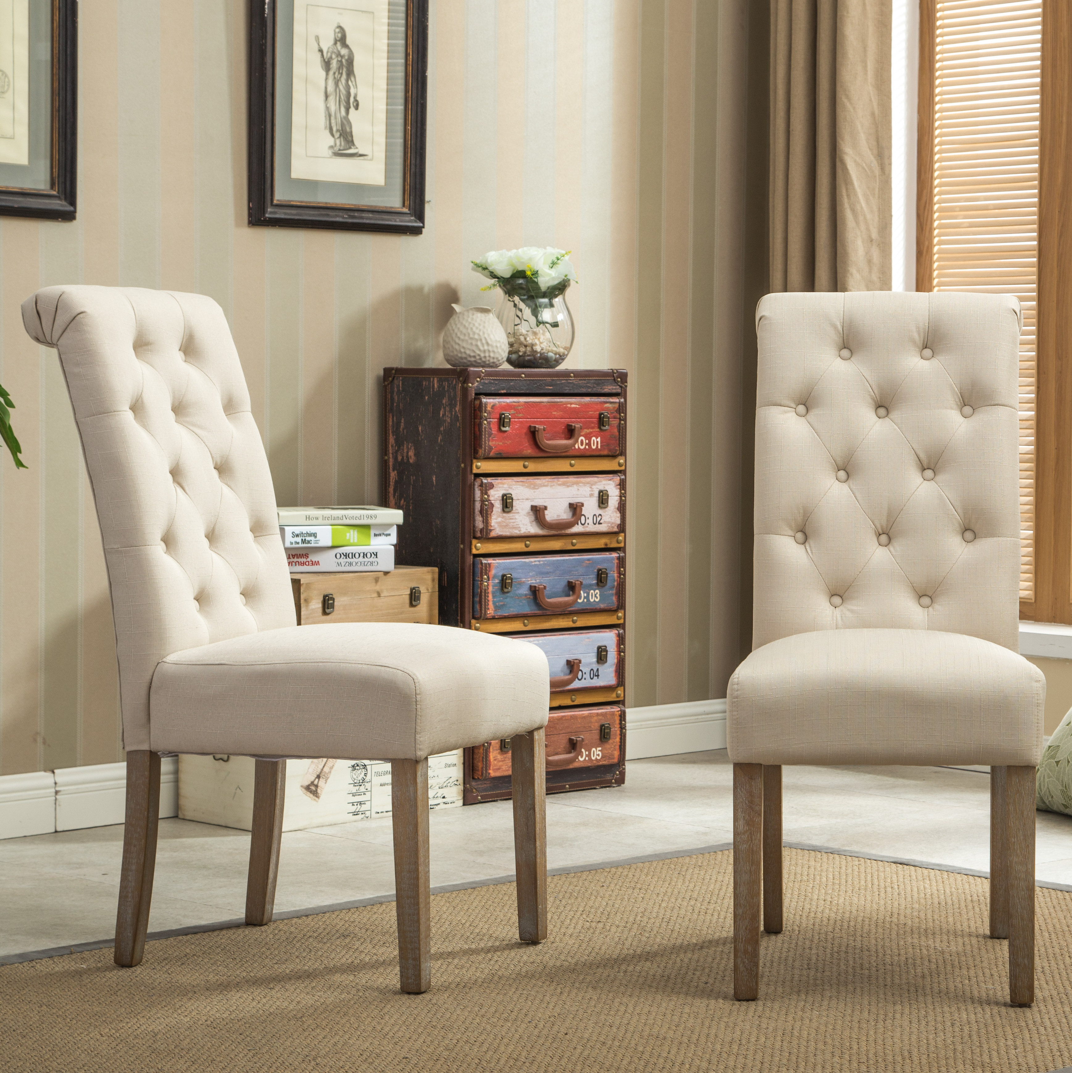 Roundhill Furniture Habit Tufted Parsons Dining Chair Set of 2, Tan photo 3
