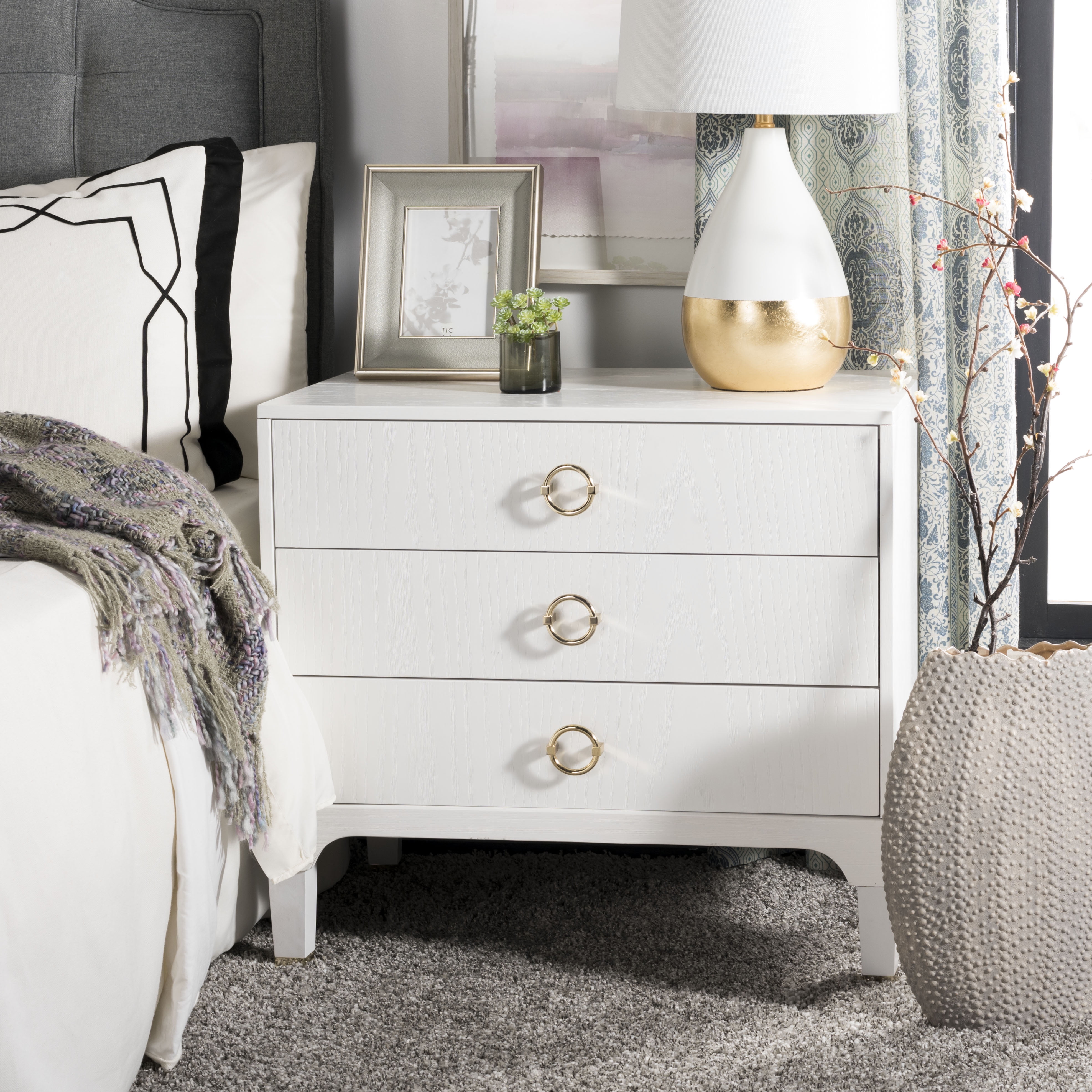 Safavieh Lorna 3-Drawer Contemporary Night Stand, White