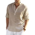 thumbnail image 4 of Camisa de lino de manga larga para hombre, camisas informales de algodón y lino de Color sólido, Tops hawaianos de S-5XL, 12 colores, novedad, 4 of 4