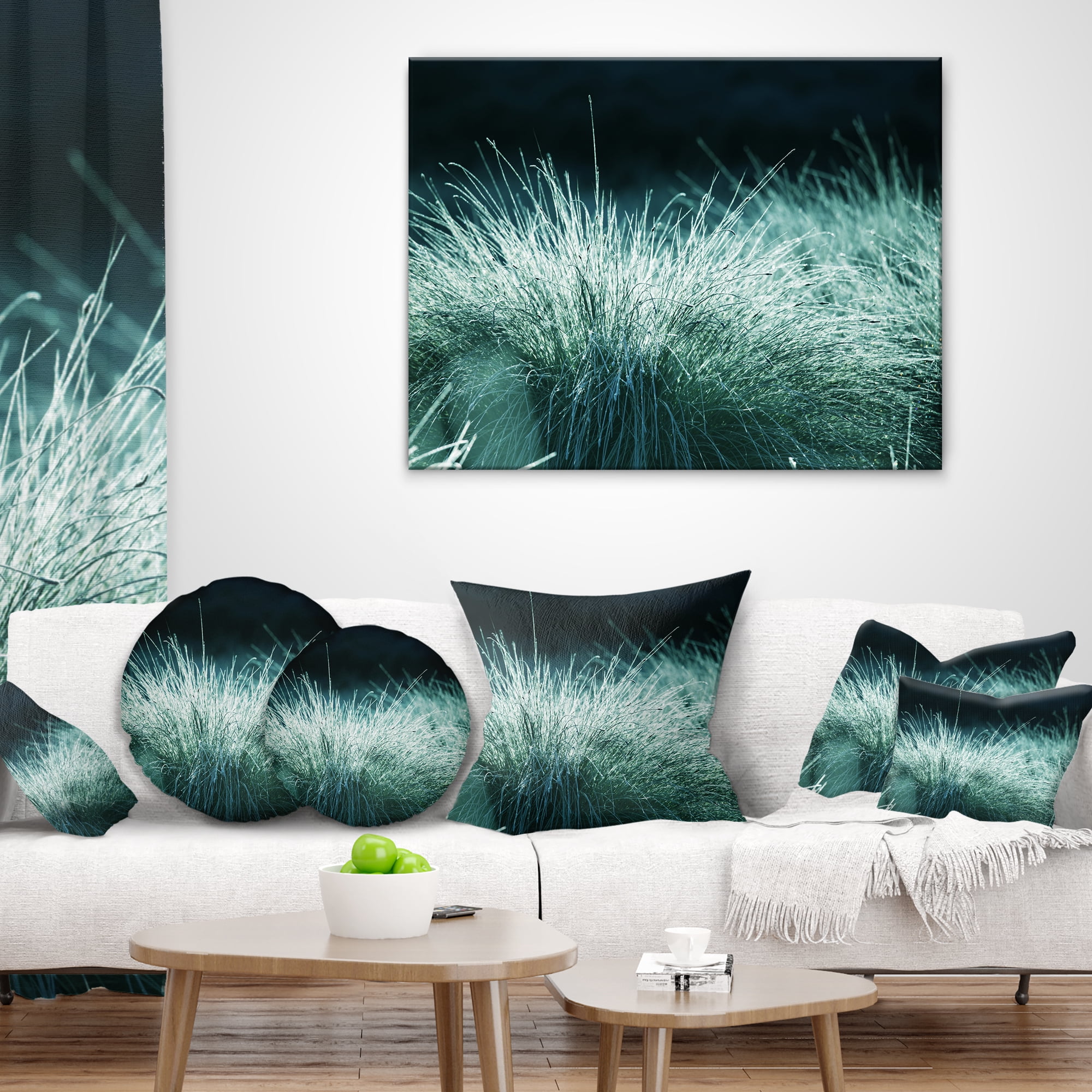 Designart Wet Green Grass in Downpour - Landscape Printed Throw Pillow - 12x20
