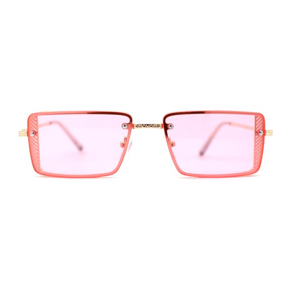 Pimp Luxury Rectangle Metal Jewel Side Visor Fashion Sunglasses Gold Pink