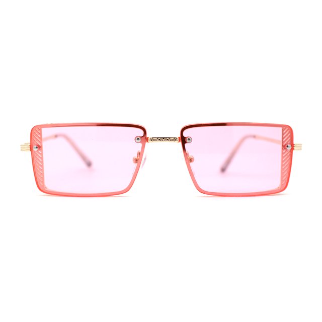 Pimp Luxury Rectangle Metal Jewel Side Visor Fashion Sunglasses Gold Pink