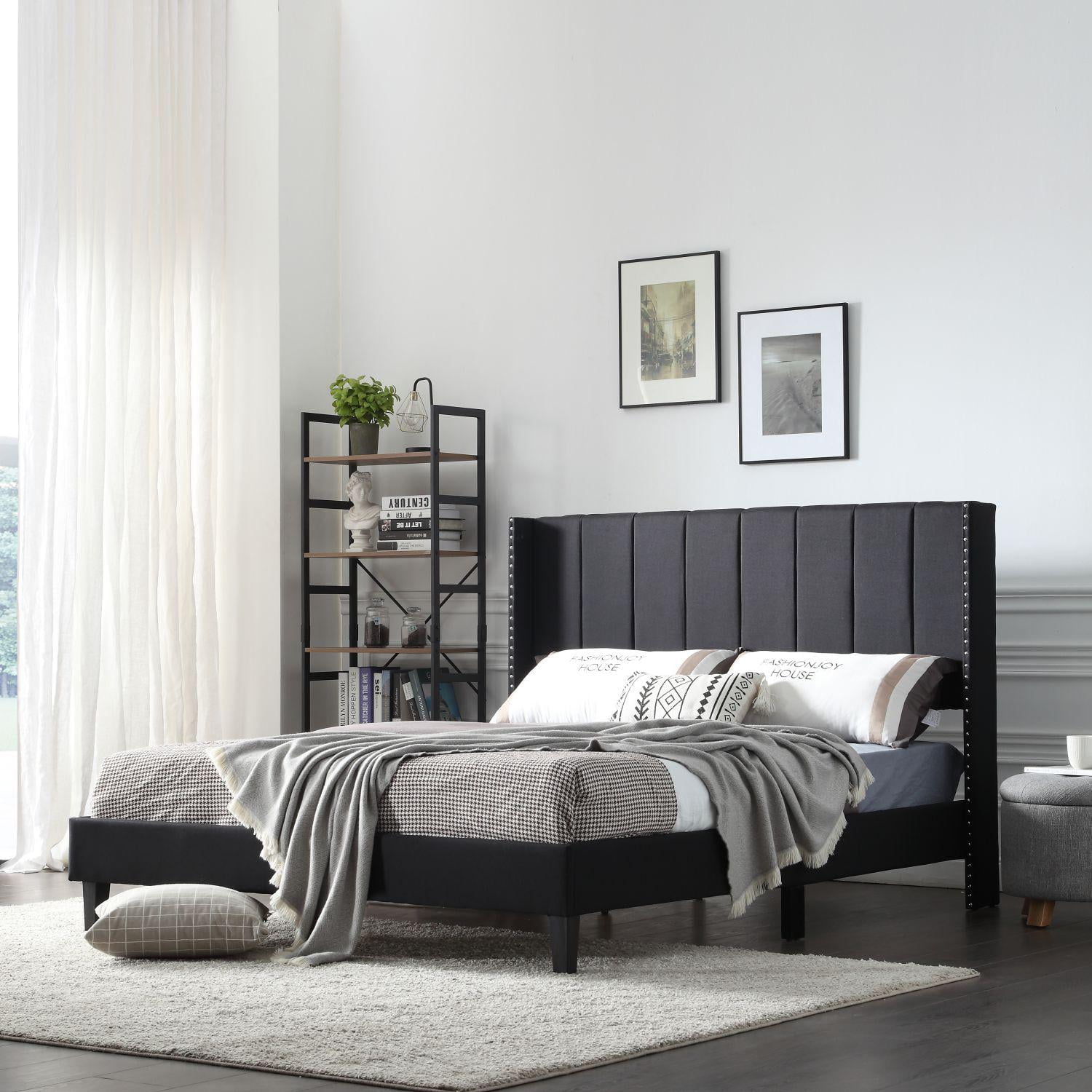 Modern Upholstered Platform Queen Bed Frame, Heavy Duty Queen Bed Frame