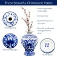 AuldHome 3Piece Antique Style, Blue & White Chinoiserie Vases for
