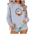 thumbnail image 2 of GuzomFashion Womens Gray Christmas Sweatshirt - 100% Polyester Oversized Crew Neck, Santa Wreath Graphic, Ribbed Cuffs, S-XXL for Holiday & Casual Wear,Size S, 2 of 4