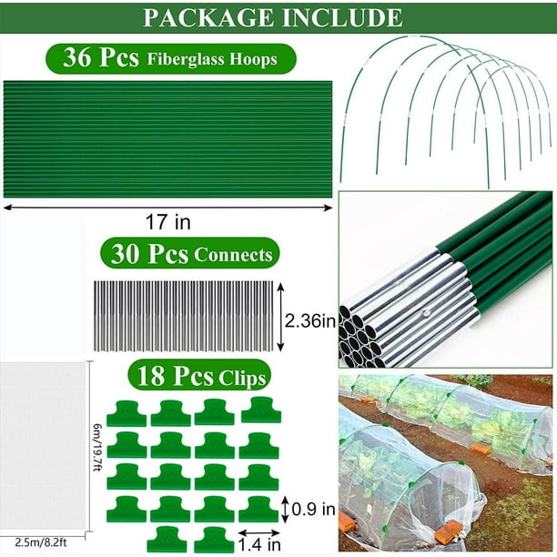 Kit de túnel de invernadero de jardín DIY - Marco de soporte de fibra de vidrio con red ultrafina para insectos, tamaños de aro 6 y 10, protección de plantas para hortalizas y cultivos