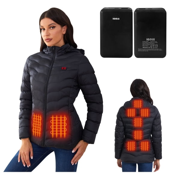 Women Heated Jacket with 2pcs 10000mAh Power Bank,9 Heat Zones for Heated Coat(M)