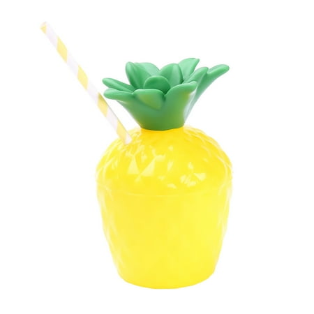 

NUOLUX Pineapple Drink Cups Tropical Party PE Cups Supplies for Luau Party Beach Theme Party (with Straw)