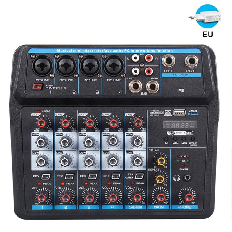 Sound Mixing Console Record 48V 6 Channels Audio Mixer with USB Mic