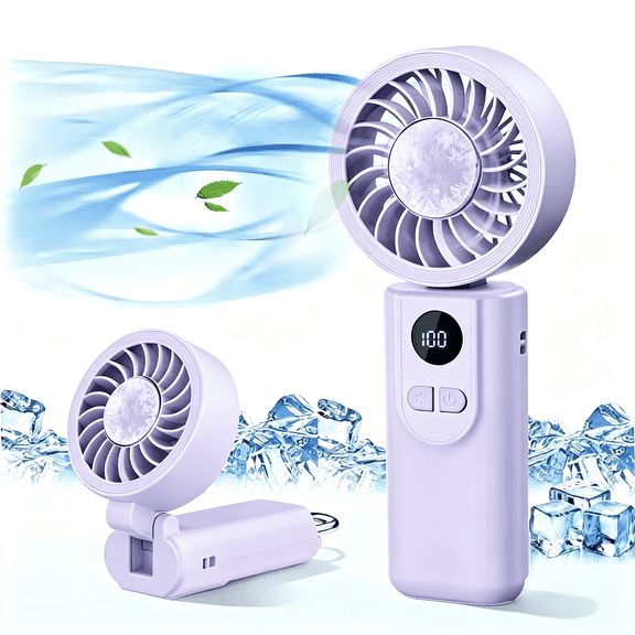 Portable Handheld Fan with Ice Cooling - 5 Gear High Speed Personal Turbo Fan Rechargeable, Up to 13 Hrs, Mini Hand Fans for Travel Essentials, Beach Vacation, Gifts for Women, Men